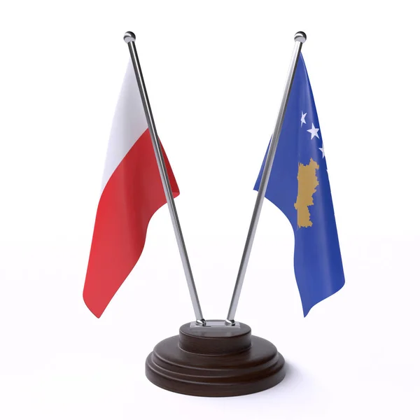 Польщі Косово Два Настільні Прапорці Ізольовані Білому Тлі Зображення — стокове фото