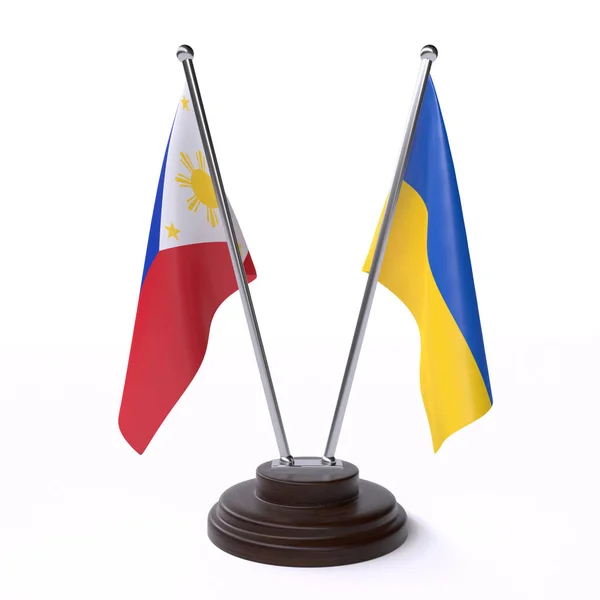Filippinerna Och Ukraina Bord Två Flaggor Isolerad Vit Bakgrund Bild — Stockfoto