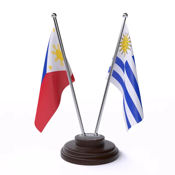 Philippines Uruguay Two Table Flags Isolated White Background Image — Stock Photo, Image