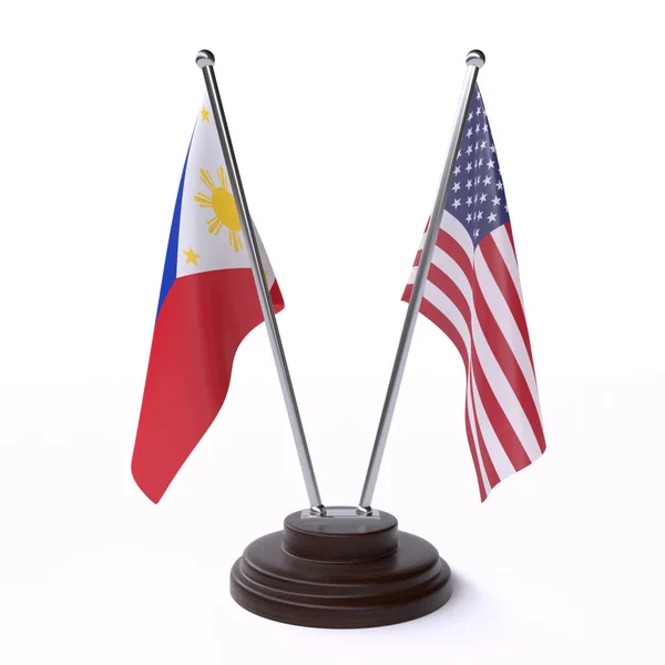 Philippines Usa Two Table Flags Isolated White Background Image — Stock Photo, Image