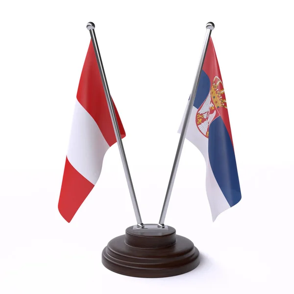 Перу Сербії Дві Таблиці Прапори Ізольовані Білому Тлі Зображення — стокове фото