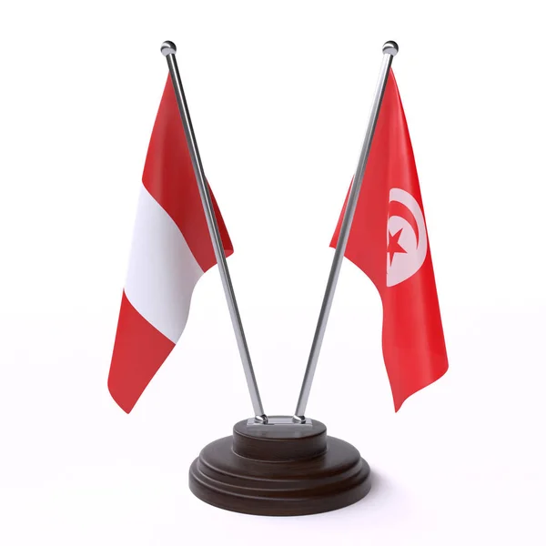 Перу Тунісу Дві Таблиці Прапори Ізольовані Білому Тлі Зображення — стокове фото