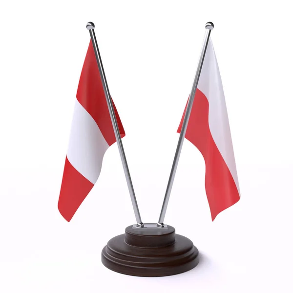 秘鲁和波兰 两个桌旗子查出在白色背景 — 图库照片