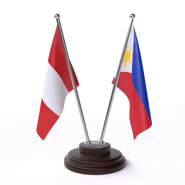 Peru Philippines Two Table Flags Isolated White Background Image — Stock Photo, Image