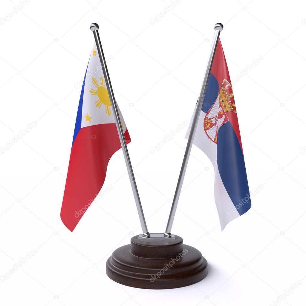 Philippines and Serbia, two table flags isolated on white background. 3d image