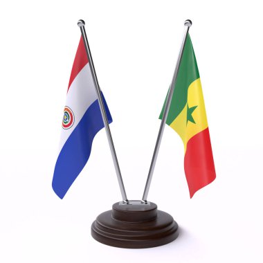 Paraguay ve Senegal, iki beyaz arka plan üzerinde izole bayrakları masa. 3D görüntü