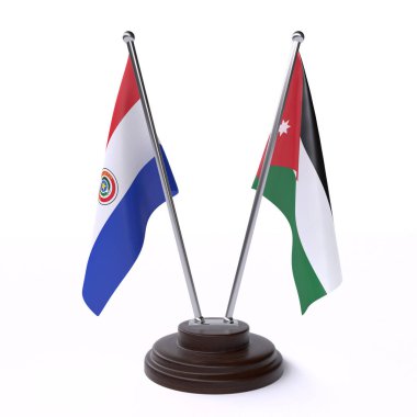 Paraguay ve Jordan, iki beyaz arka plan üzerinde izole bayrakları masa. 3D görüntü