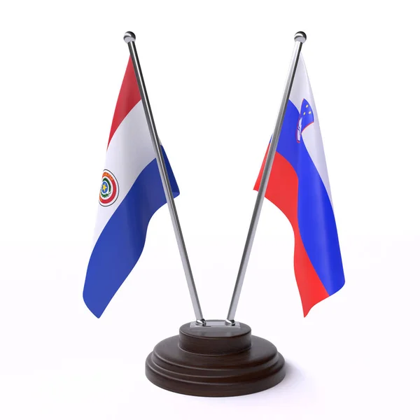 Парагвай Словения Два Табличных Флага Изолированы Белом Фоне Изображение — стоковое фото