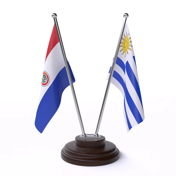 Paraguay Uruguay Deux Drapeaux Table Isolés Sur Fond Blanc Image — Photo