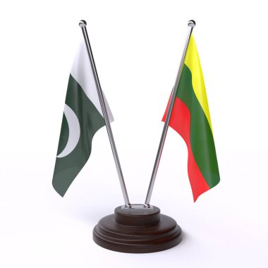 Pakistan ve Litvanya, iki beyaz arka plan üzerinde izole bayrakları masa. 3D görüntü
