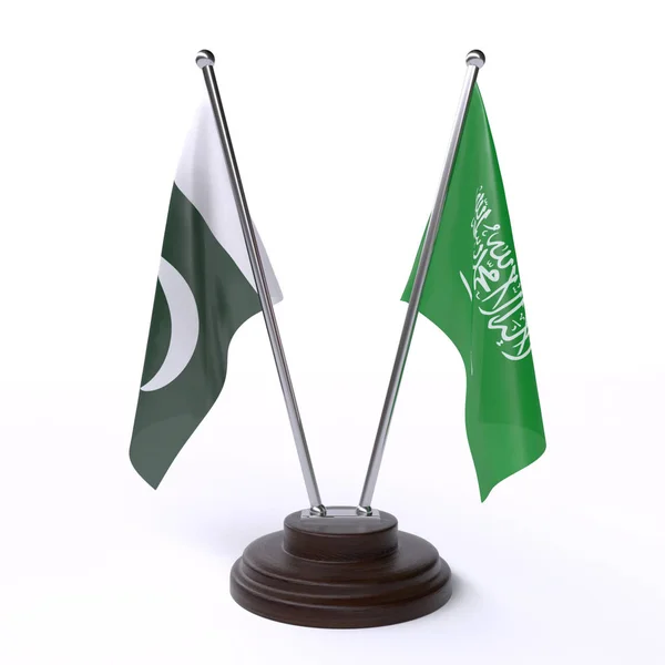 Pakistan Och Saudi Arabien Två Bordsflaggor Isolerad Vit Bakgrund Bild — Stockfoto