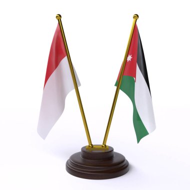 Endonezya ve Jordan, iki beyaz arka plan üzerinde izole bayrakları masa. 3D görüntü