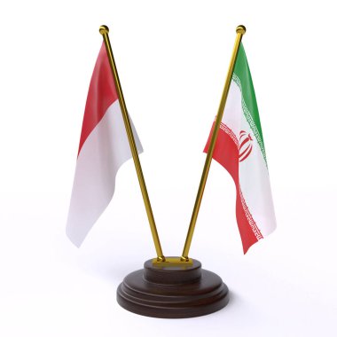 Endonezya ve Iran, iki beyaz arka plan üzerinde izole bayrakları masa. 3D görüntü