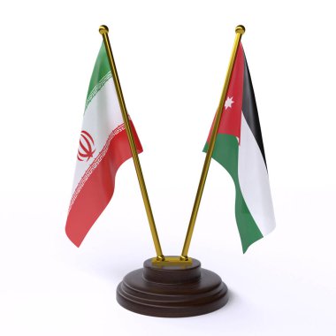 Iran ve Jordan, iki beyaz arka plan üzerinde izole bayrakları masa. 3D görüntü 
