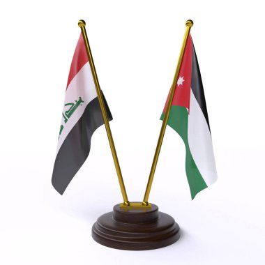 Irak ve Ürdün, iki beyaz arka plan üzerinde izole bayrakları masa. 3D görüntü 