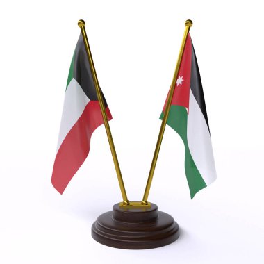 Kuveyt ve Ürdün, iki beyaz arka plan üzerinde izole bayrakları masa. 3D görüntü 