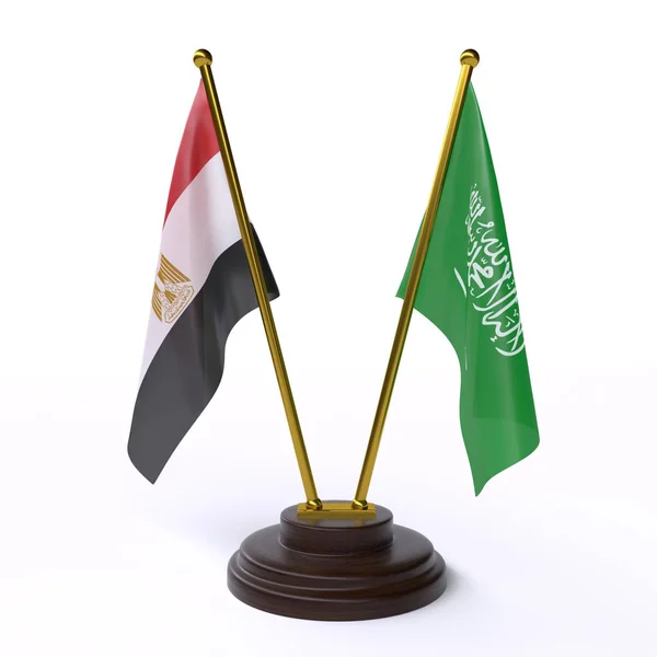 Egypte Saoedi Arabië Twee Tabel Vlaggen Geïsoleerd Een Witte Achtergrond — Stockfoto