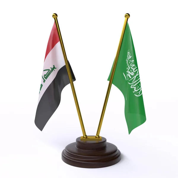 Irak Saoedi Arabië Twee Tabel Vlaggen Geïsoleerd Een Witte Achtergrond — Stockfoto