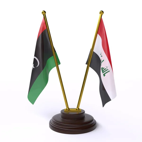 Λιβύη Και Ιράκ Δύο Πίνακας Σημαιών Που Απομονώνονται Λευκό Φόντο — Φωτογραφία Αρχείου