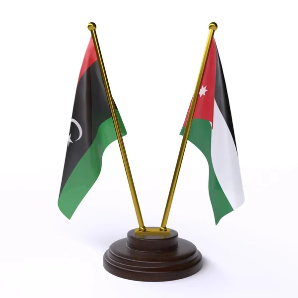 Λιβύη Και Ιορδανία Δύο Πίνακας Σημαιών Που Απομονώνονται Λευκό Φόντο — Φωτογραφία Αρχείου