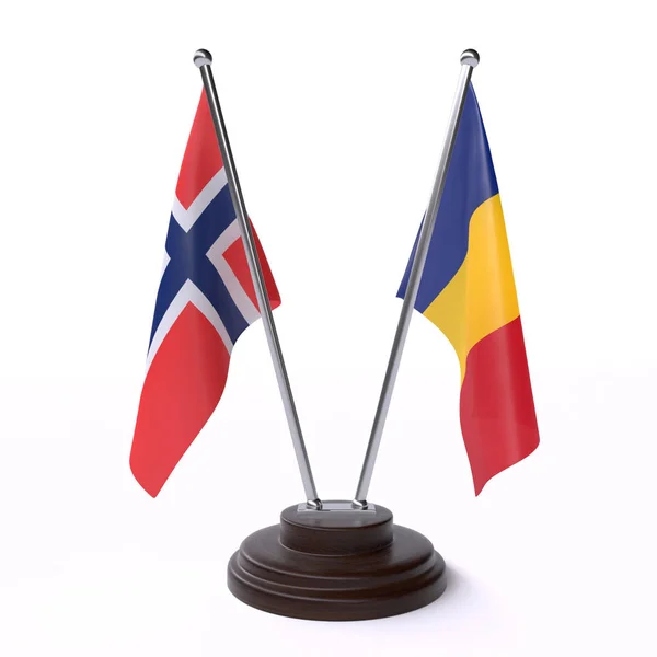Norsko Rumunsko Dvě Tabulky Příznaky Izolované Bílém Pozadí Obrázek — Stock fotografie