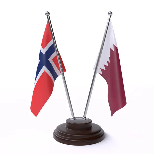 Norsko Katar Dvě Tabulky Příznaky Izolované Bílém Pozadí Obrázek — Stock fotografie