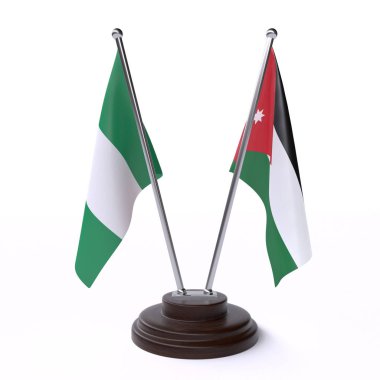 Nijerya ve Jordan, iki beyaz arka plan üzerinde izole bayrakları masa. 3D görüntü