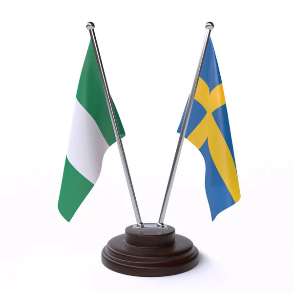 Nigeria Suecia Dos Banderas Mesa Aisladas Sobre Fondo Blanco Imagen —  Fotos de Stock
