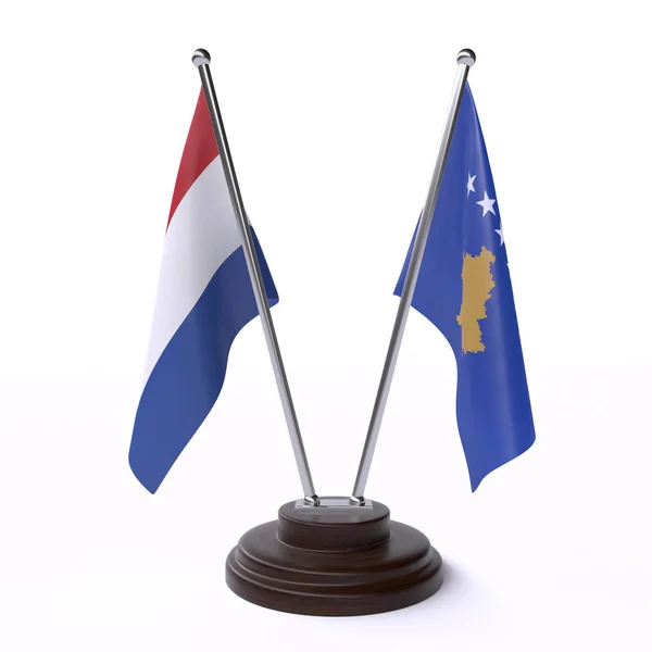 Paesi Bassi Kosovo Due Bandiere Isolate Sfondo Bianco Immagine — Foto Stock