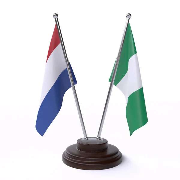 Holanda Nigéria Duas Bandeiras Mesa Isoladas Fundo Branco Imagem — Fotografia de Stock