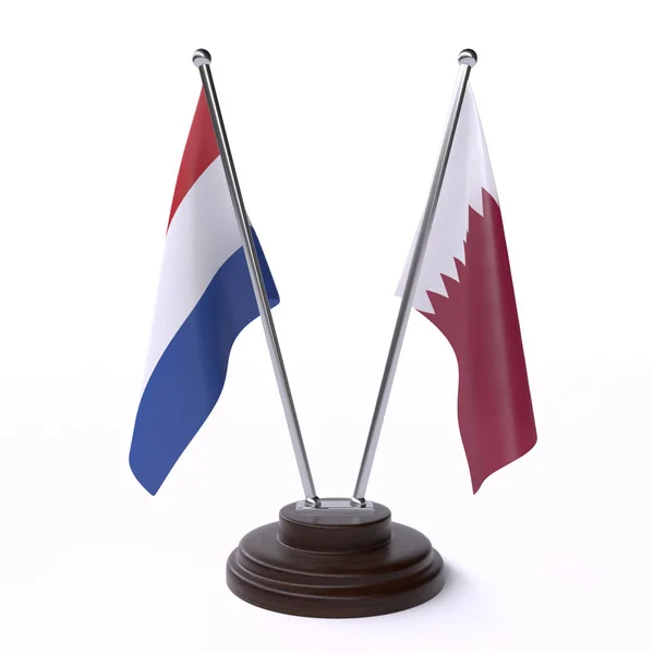Nizozemsko Katar Dvě Tabulky Příznaky Izolované Bílém Pozadí Obrázek — Stock fotografie