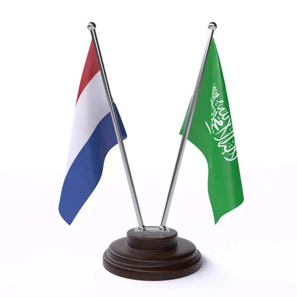 Países Baixos Arábia Saudita Duas Bandeiras Mesa Isoladas Fundo Branco — Fotografia de Stock
