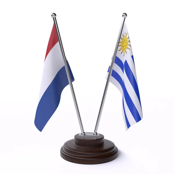 Нідерланди Уругваю Дві Таблиці Прапори Ізольовані Білому Тлі Зображення — стокове фото