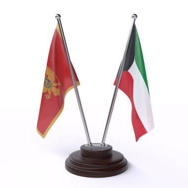 Karadağ ve Kuveyt, iki beyaz arka plan üzerinde izole bayrakları masa. 3D görüntü