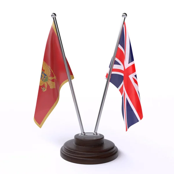 Montenegro Reino Unido Dos Banderas Mesa Aisladas Sobre Fondo Blanco — Foto de Stock
