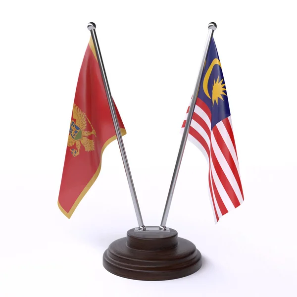 Montenegro Och Malaysia Bord Två Flaggor Isolerad Vit Bakgrund Bild — Stockfoto