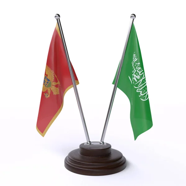 Černá Hora Saúdské Arábie Dva Stolní Vlaječky Izolované Bílém Pozadí — Stock fotografie