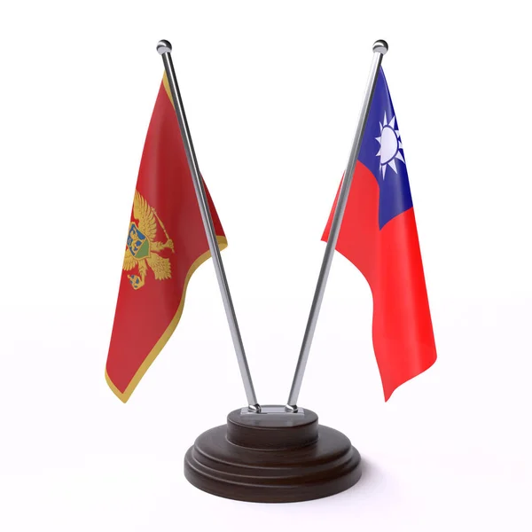 Montenegro Taiwán Dos Banderas Mesa Aisladas Sobre Fondo Blanco Imagen —  Fotos de Stock