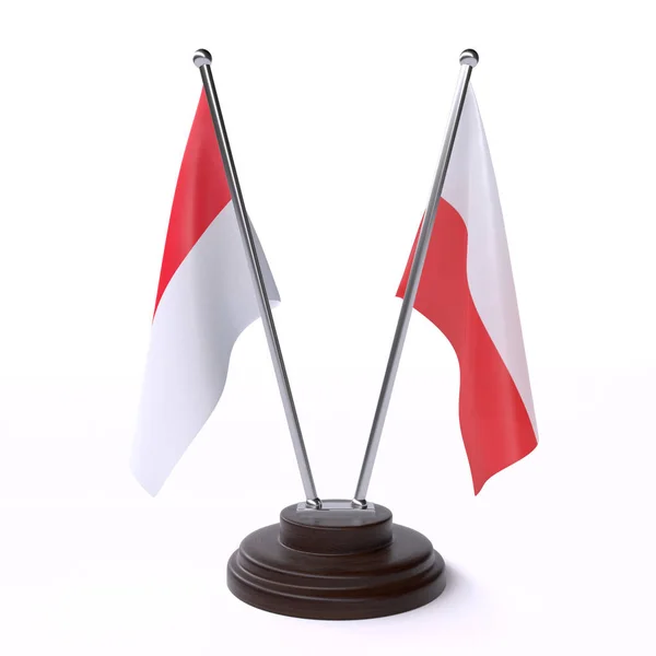 Indonesia Dan Polandia Dua Bendera Meja Terisolasi Dengan Latar Belakang — Stok Foto