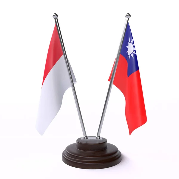 Indonesia Taiwán Dos Banderas Mesa Aisladas Sobre Fondo Blanco Imagen —  Fotos de Stock