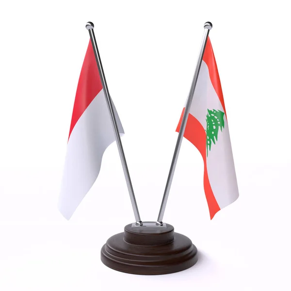 Indonesia Lebanon Two Table Flags Isolated White Background Image — Stock Photo, Image