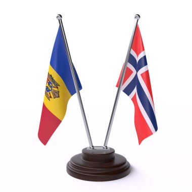 Moldova ve Norveç'te, iki beyaz arka plan üzerinde izole bayrakları masa. 3D görüntü