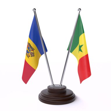 Moldova ve Senegal, iki beyaz arka plan üzerinde izole bayrakları masa. 3D görüntü