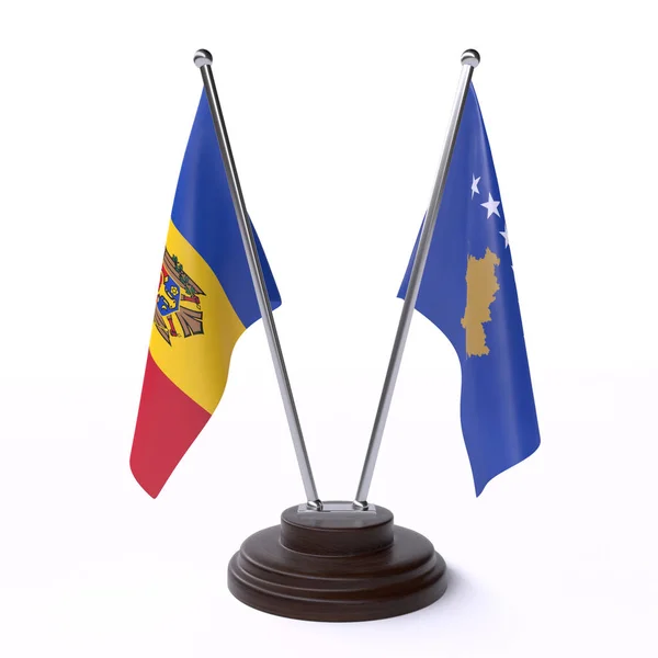Mołdawia Kosowa Dwa Stoliki Flagi Białym Tle Obraz — Zdjęcie stockowe