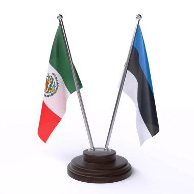 Meksika ve Estonya, iki beyaz arka plan üzerinde izole bayrakları masa. 3D görüntü
