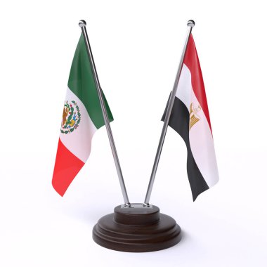 Meksika ve Mısır, iki beyaz arka plan üzerinde izole bayrakları masa. 3D görüntü