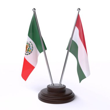 Meksika ve Macaristan, iki beyaz arka plan üzerinde izole bayrakları masa. 3D görüntü