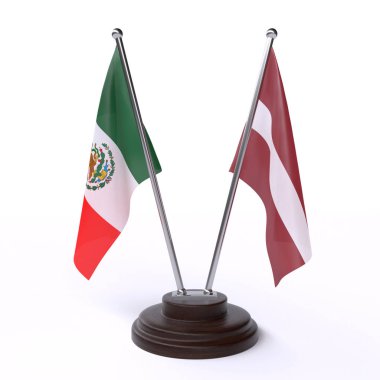 Meksika ve Letonya, iki beyaz arka plan üzerinde izole bayrakları masa. 3D görüntü