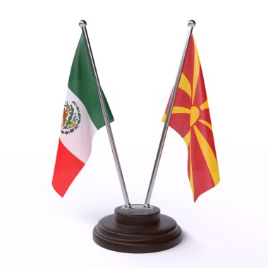 Meksika ve Makedonya, iki beyaz arka plan üzerinde izole bayrakları masa. 3D görüntü