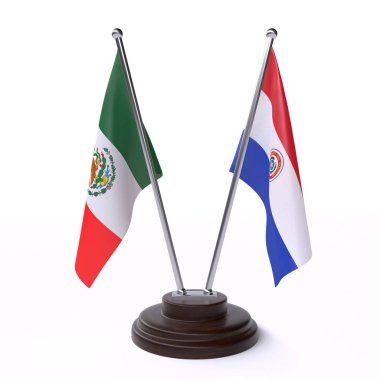 Meksika ve Paraguay, iki beyaz arka plan üzerinde izole bayrakları masa. 3D görüntü